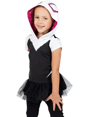 Girls White & Black Spider-Gwen Hooded Costume Dress marvel spider-man size 2t
